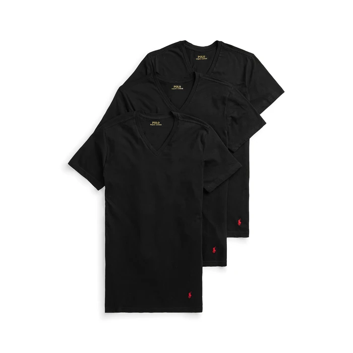 POLO RALPH LAUREN Classic Fit Undershirt w/Wicking 3-Pack V-Necks 3 Black/Rl2000 Red Pp LG by POLO RALPH LAUREN - Used - Like New condition - US$27.21