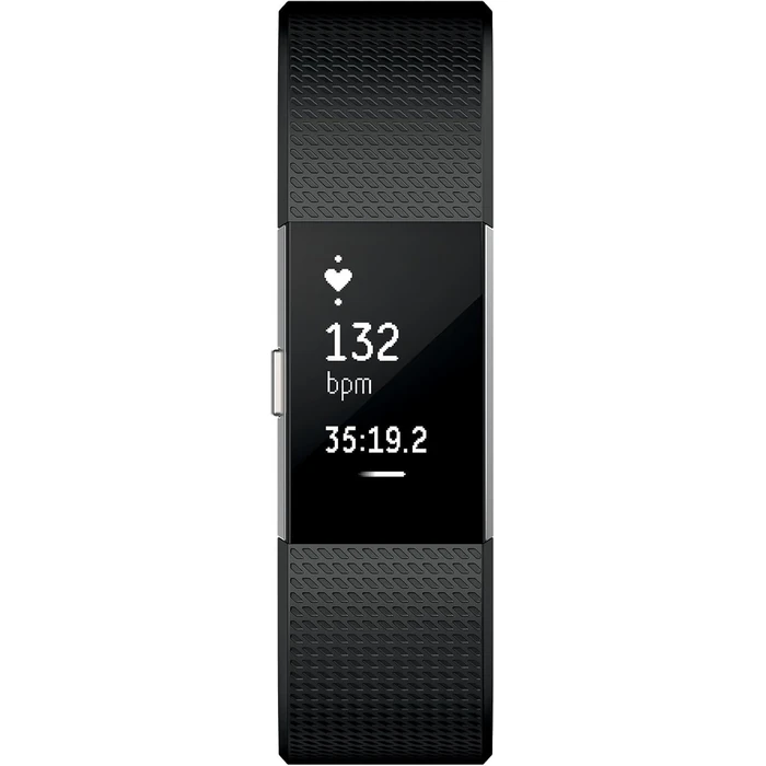Fitbit Charge 2 Fitness Wristband - 22.6mm - Silver Stainless Steel Case with Black Elastomer Elastomer - Large Size by Fitbit - Image 2