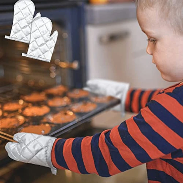 DOERDO 3 Pack Kid Oven Mitts for Children Heat Resistant Kitchen Mitts and Hot Pads, Great for Cooking Baking, Age 4-12 (7"x4.7", Silver) by DOERDO DD - Image 7