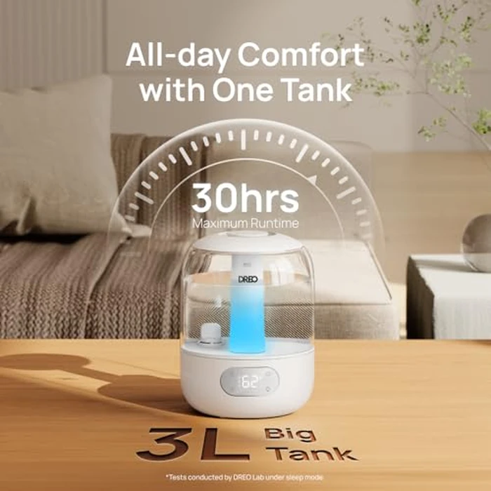 DREO Humidifiers for Bedroom, 3L Top Fill 30H & 26dB Quiet Runtime for Large Room, Cool Mist Ultrasonic Humidifier with Humidity Sensor, Night Light for Home, Baby, Nursery, Plants, New Edition by DREO - Image 5