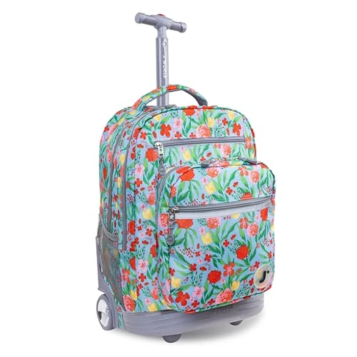 J World Sundance Laptop Rolling Backpack for Girls Boys. Roller Bookbag with Wheels, Flora by J World New York - Used - Like New condition