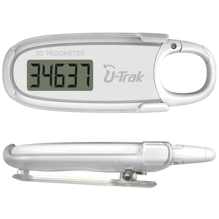 3D Pedometer for Walking with Removable Clip and Carabiner Simple Step Counter for Walking Accurate Clip On Step Tracker for Men Women Kids (White) by U-Trak - Image 1
