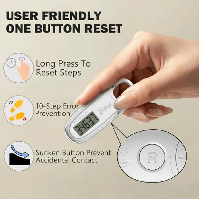 3D Pedometer for Walking with Removable Clip and Carabiner Simple Step Counter for Walking Accurate Clip On Step Tracker for Men Women Kids (White) by U-Trak - Image 4