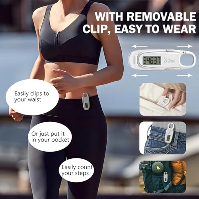 3D Pedometer for Walking with Removable Clip and Carabiner Simple Step Counter for Walking Accurate Clip On Step Tracker for Men Women Kids (White) by U-Trak - Image 6