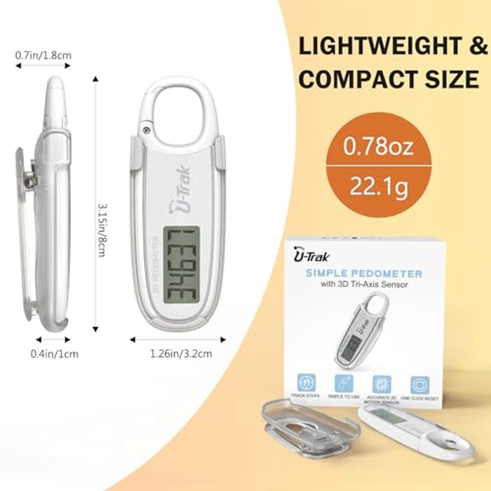 3D Pedometer for Walking with Removable Clip and Carabiner Simple Step Counter for Walking Accurate Clip On Step Tracker for Men Women Kids (White) by U-Trak - Image 8