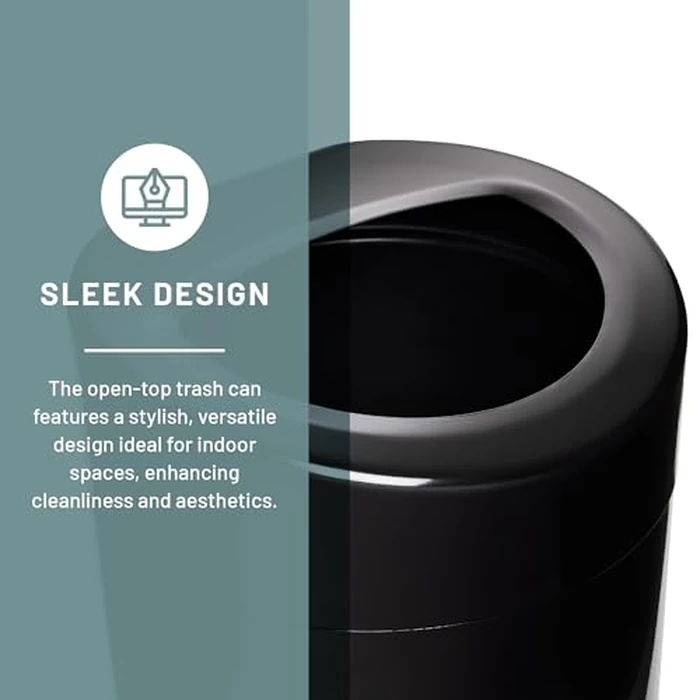 Safco Open Top Trash Can, 30 Gallon Stainless Steel Contemporary Garbage Can for Indoor Use, Black by Safco - Image 3