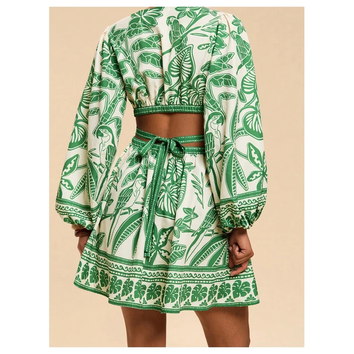 Floerns Women's Tropical Bishop Sleeve Mini Dress Cut Out Tie Back V Neck Beach A Line Dresses Green Large by Floerns - Image 3