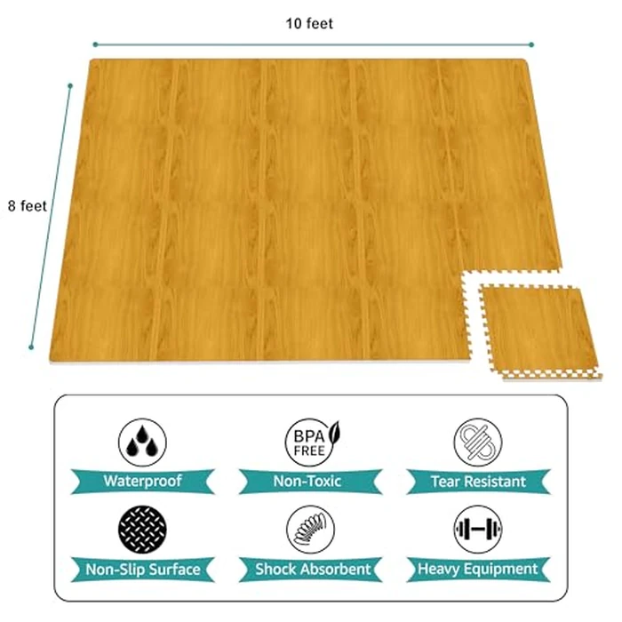 Sorbus 80 Sq. Ft. Wood Grain Floor Tiles Foam Mat EVA Interlocking Mats Tile 3/8-Inch Thick Flooring Wood Puzzle Exercise Mats w/Borders - Home Playroom Basement, Apartment, Trade Show, Baby, Dance by SORBUS - Image 8