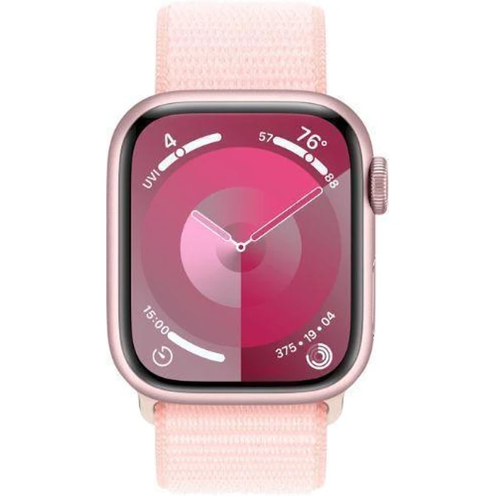 Apple Watch Series 9 (Cellular + GPS) - 64GB - 41mm - Pink Aluminum Case with Light Pink Textile Sport Loop - One Size by Apple - Image 1
