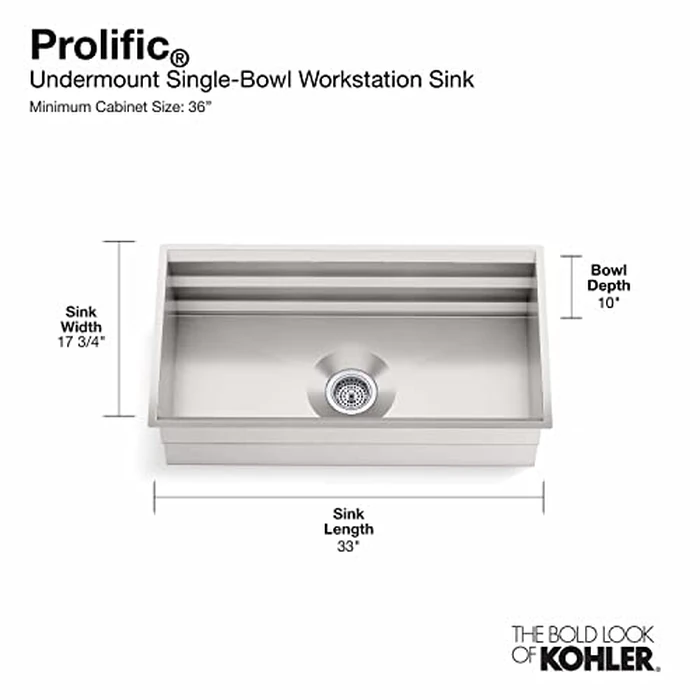 KOHLER Prolific(R) 33 Inch Workstation Stainless Steel Single Bowl - Undermount Kitchen Sink with Included Accessories, Kitchen Sinks Undermount Installation, K-5540-NA by Kohler - Image 3