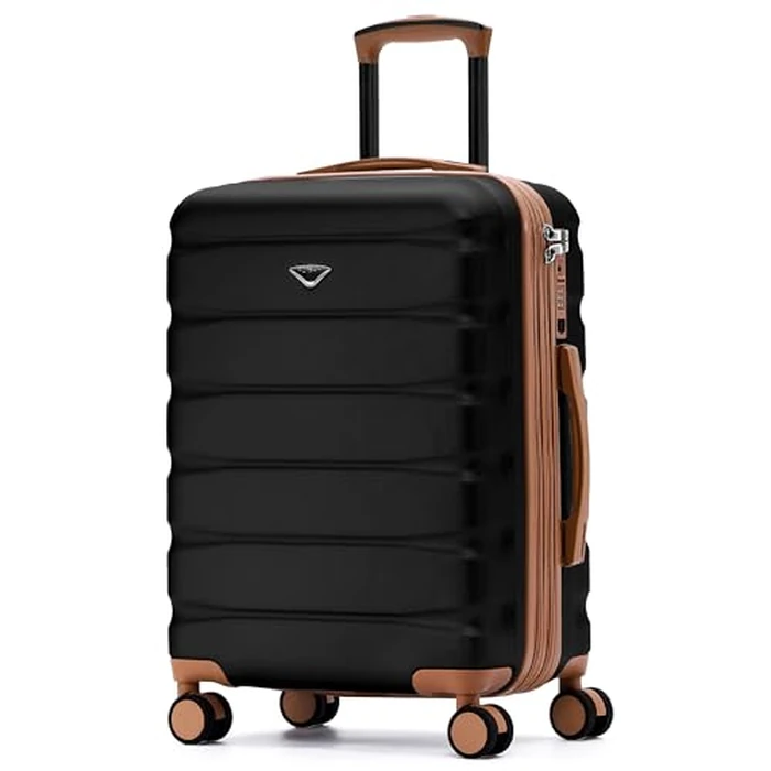 Flight Knight 24x16x10 Expandable Carry On Suitcase Hardside TSA Lock USB C Lightweight Luggage Silent Double Spinner Wheels Maximum Overhead Carry-On Bag For Virgin South West Approved Black/Tan by Flight Knight - Used - Very Good condition - US$90.99