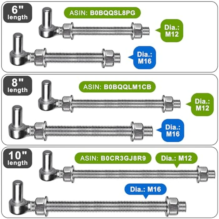 Insaga M16x 8'' J-Bolt Gate Hinge, 304 Stainless Steel J-Bolt Post Hinge for Farm Gate, 5/8" Male Pin J-Bolt Hinge for Chain Link Fence Gate, Gate Hinges for Metal Gates (2Pcs) by Insaga - Image 3