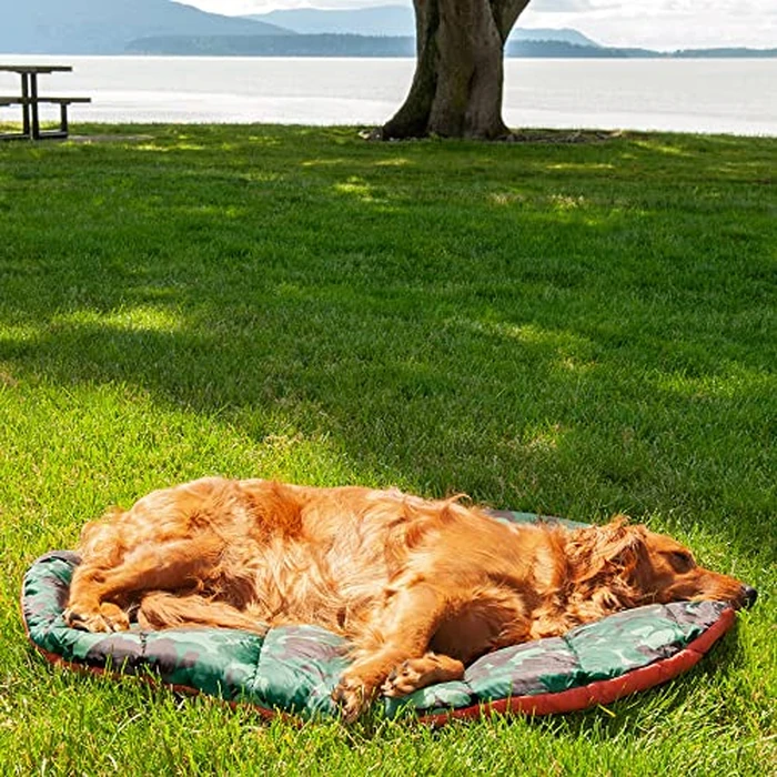 Furhaven Outdoor Travel Dog Bed for Large/Medium Dogs w/ Carry Bag, Washable & Foldable, Great for Crates & Kennels - Trail Pup Travel Pillow Mat w/ Stuff Sack Bag - Paprika/Camo-Paw, Large by Furhaven - Image 5