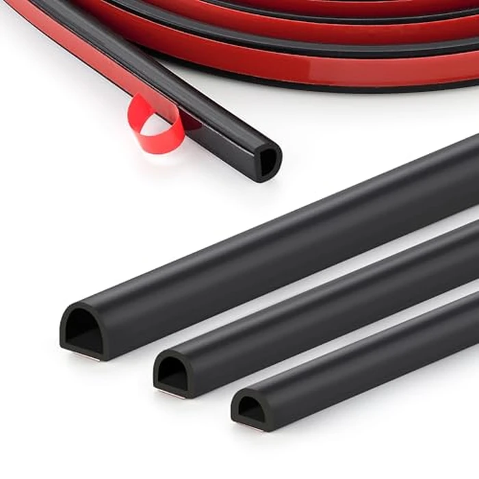 Silicone D-Shaped Weather Stripping Door Seal, 23FT Self Adhesive Door Insulation Strip, Fits Gaps up 1/8" to 1/4", for Door Frame & Window Seal (Black, 3/8" W x 1/4" T) by Ravinte - Used - Like New condition - US$8.99