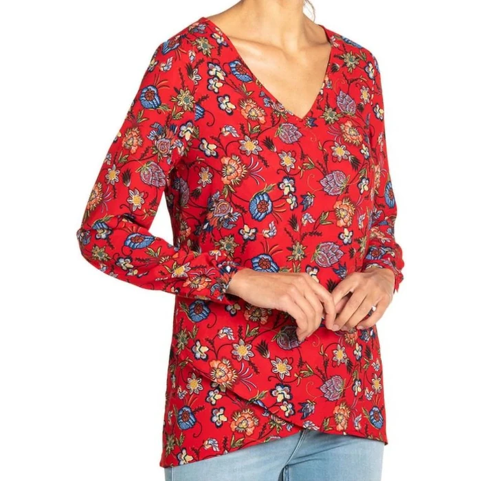Chelsea & Theodore Women's Crossover Woven Top L - Red Floral by Chelsea & Theodore - Refurbished - Brand New condition - US$10.49