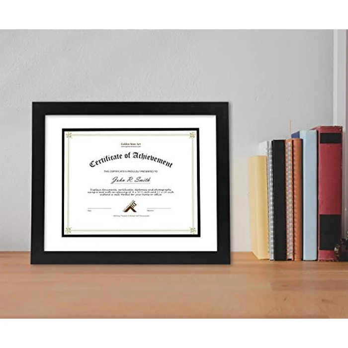Golden State Art, 11x14 Diploma Frame for 8.5x11 Document & Certificates with Mat, Or 11x14 Without Mat, Real Glass, Double Mat (Black with White/Black, 1 Pack, Solid Wood) by Golden State Art - Image 2