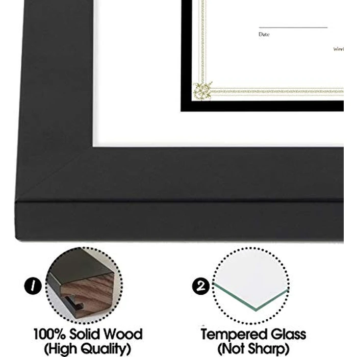Golden State Art, 11x14 Diploma Frame for 8.5x11 Document & Certificates with Mat, Or 11x14 Without Mat, Real Glass, Double Mat (Black with White/Black, 1 Pack, Solid Wood) by Golden State Art - Image 5