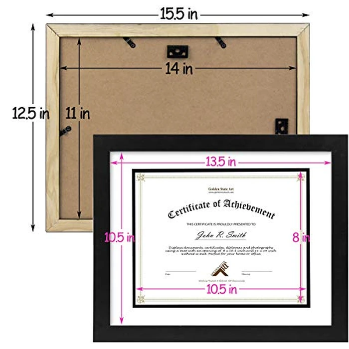 Golden State Art, 11x14 Diploma Frame for 8.5x11 Document & Certificates with Mat, Or 11x14 Without Mat, Real Glass, Double Mat (Black with White/Black, 1 Pack, Solid Wood) by Golden State Art - Image 7
