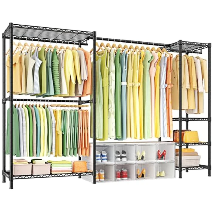 Ulif E10 Clothes Rack（With Stretchable Hanger Rod）Freestanding Clothing Racks for Hanging Clothes，Adjustable Closet Organizer System，Portable Garment Rack 73-97"W x 15" D x 72" H，Max Load 800LBS，Black by Ulif - Used - Good condition