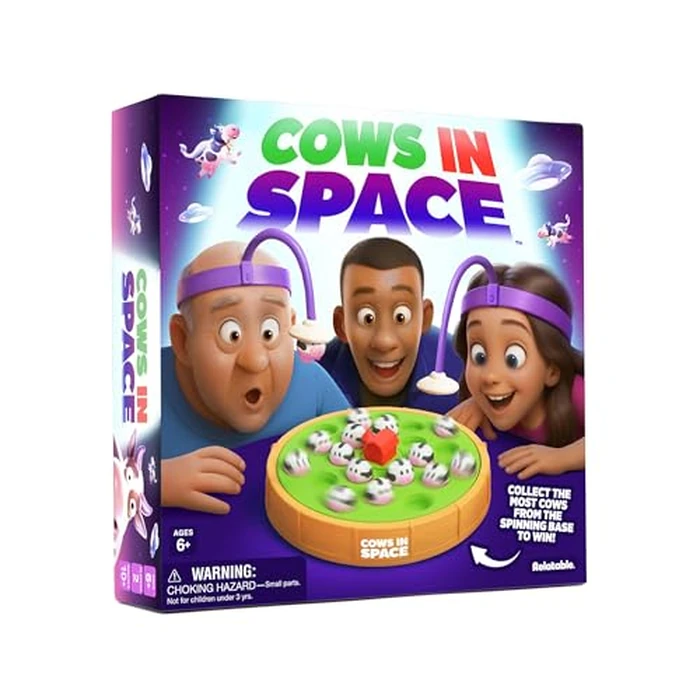 Cows In Space By Relatable, The Kid-Friendly Extraterrestrial Game, Fun Games And 2 Player Games, Great For Space Games, Includes 2 UFO Headbands, 1 Electronic Spinning Base, 21 Cows, and Instructions by WHAT DO YOU MEME? - Used - Very Good condition - US$15.46