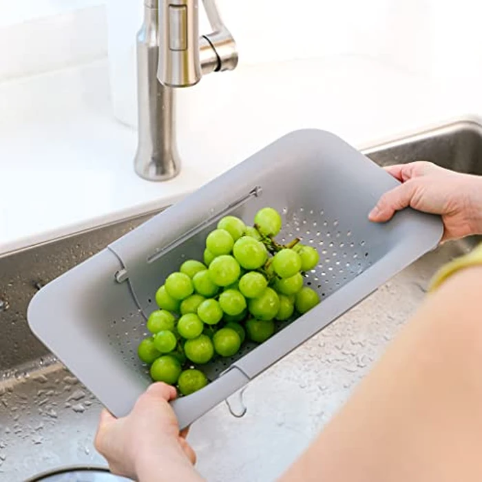 BLUE GINKGO Over the Sink Colander Strainer Basket - Wash Vegetables and Fruits, Drain Cooked Pasta and Dry Dishes - Extendable - New Home Kitchen Essentials (Grey, 1 Pack) by BLUE GINKGO - Image 7