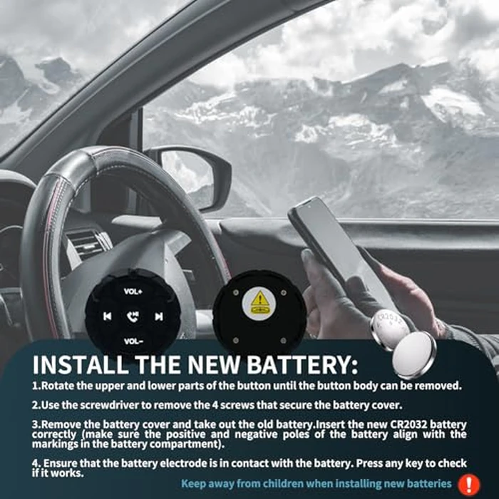 Jaesien Bluetooth Media Button Remote,Waterproof Wireless Music Controller for Car Bike Motorcycle,Steering Wheel Control Button Compatible for iPhone/Android Phone Black by Jaesien - Image 7