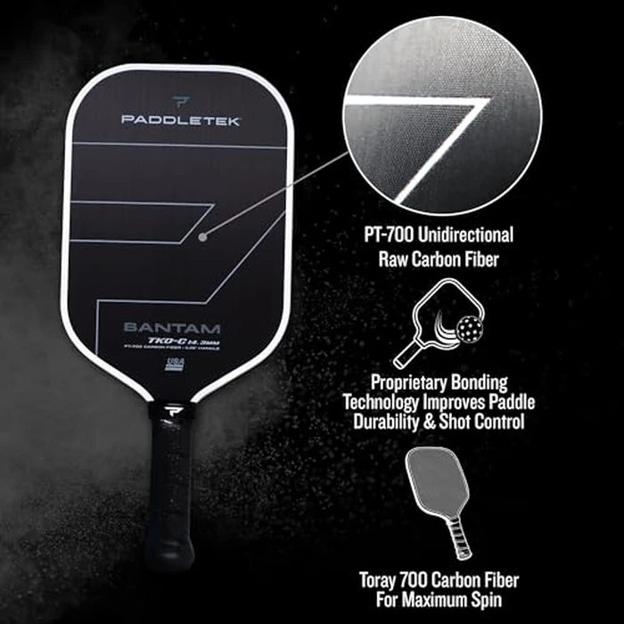 Paddletek Bantam TKO-C 14.3mm Pickleball Paddles with Polymer Honeycomb Core - Unidirectional Carbon Fiber - Torsional Weighting & High Tack Performance Grip - USAPA Approved - 5.25 Inch Handle by Paddletek - Image 5