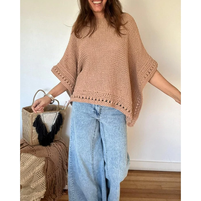 CHICME Women's Knit Tops 3/4 Batwing Sleeve Tops for Women Hollow-Out Pattern Edges Crochet Top Casual Women's Pullover Sweaters Khaki-M by CHICME - Image 4