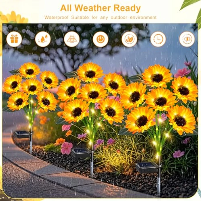 ZFNN Solar Outdoor Lights Garden Decor,6 Pack Solar Sunflower Lights, 36 Waterproof Garden Decor Flower for Outside Yard Patio,Flower Bed, Pathway, Gift for Women, Mom, Grandma- 6 Pack by ZFNN - Image 2