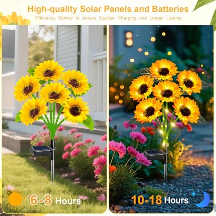 ZFNN Solar Outdoor Lights Garden Decor,6 Pack Solar Sunflower Lights, 36 Waterproof Garden Decor Flower for Outside Yard Patio,Flower Bed, Pathway, Gift for Women, Mom, Grandma- 6 Pack by ZFNN - Image 3