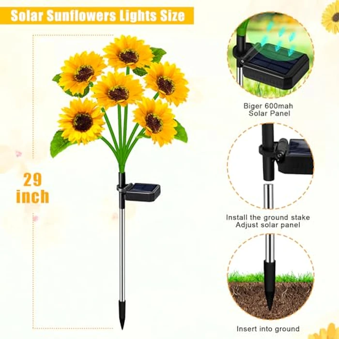 ZFNN Solar Outdoor Lights Garden Decor,6 Pack Solar Sunflower Lights, 36 Waterproof Garden Decor Flower for Outside Yard Patio,Flower Bed, Pathway, Gift for Women, Mom, Grandma- 6 Pack by ZFNN - Image 4