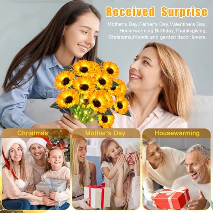 ZFNN Solar Outdoor Lights Garden Decor,6 Pack Solar Sunflower Lights, 36 Waterproof Garden Decor Flower for Outside Yard Patio,Flower Bed, Pathway, Gift for Women, Mom, Grandma- 6 Pack by ZFNN - Image 6