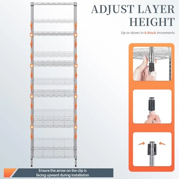 BestOffice 6-Shelf Storage Shelves, Adjustable Shelving Unit Wire Shelving Metal Shelves,11.8" D x 16.7" W x 63.6" H,Chrome by BestOffice - Image 6