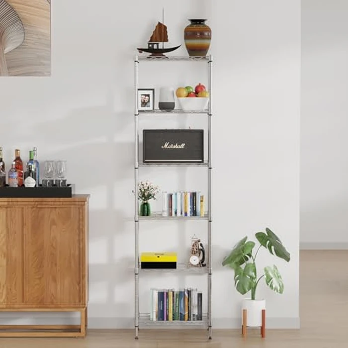 BestOffice 6-Shelf Storage Shelves, Adjustable Shelving Unit Wire Shelving Metal Shelves,11.8" D x 16.7" W x 63.6" H,Chrome by BestOffice - Image 8