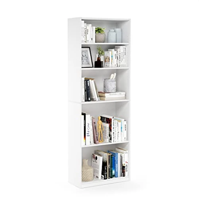 Furinno Jaya Book Shelf, 5-Tier Bookshelf, Bookcase with Adjustable Shelves, 9.5 x 24.5 x 71.2, for Living Room, Bedroom, Home Office, White by Furinno - Image 1