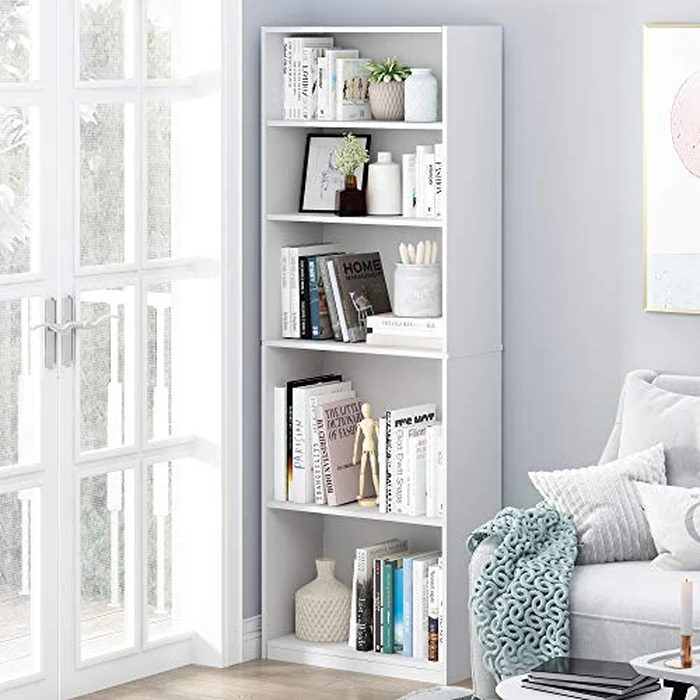 Furinno Jaya Book Shelf, 5-Tier Bookshelf, Bookcase with Adjustable Shelves, 9.5 x 24.5 x 71.2, for Living Room, Bedroom, Home Office, White by Furinno - Image 2