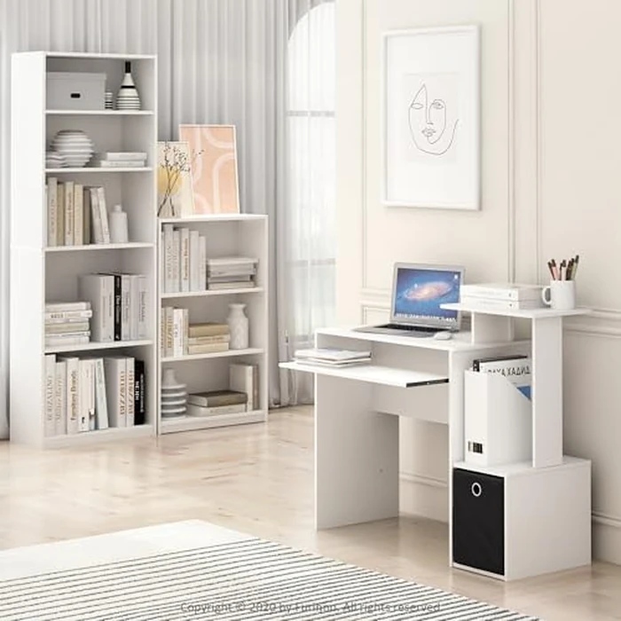 Furinno Jaya Book Shelf, 5-Tier Bookshelf, Bookcase with Adjustable Shelves, 9.5 x 24.5 x 71.2, for Living Room, Bedroom, Home Office, White by Furinno - Image 3