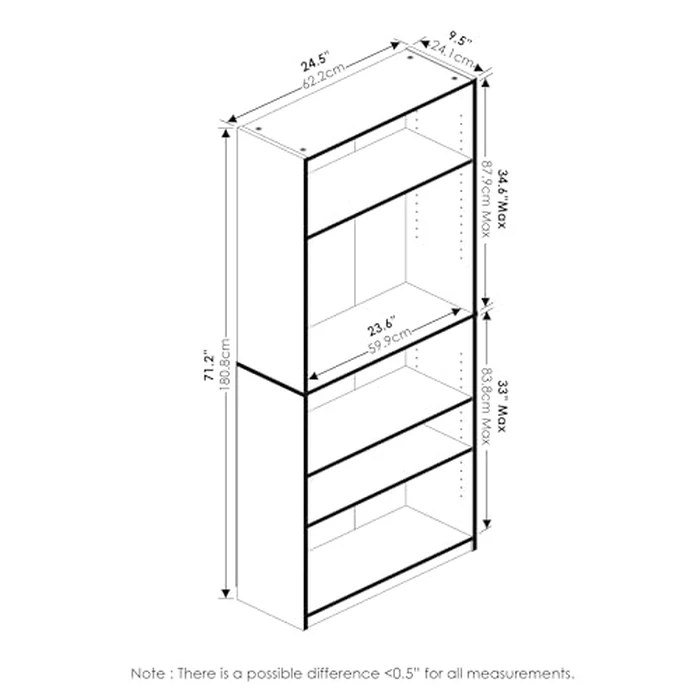 Furinno Jaya Book Shelf, 5-Tier Bookshelf, Bookcase with Adjustable Shelves, 9.5 x 24.5 x 71.2, for Living Room, Bedroom, Home Office, White by Furinno - Image 6