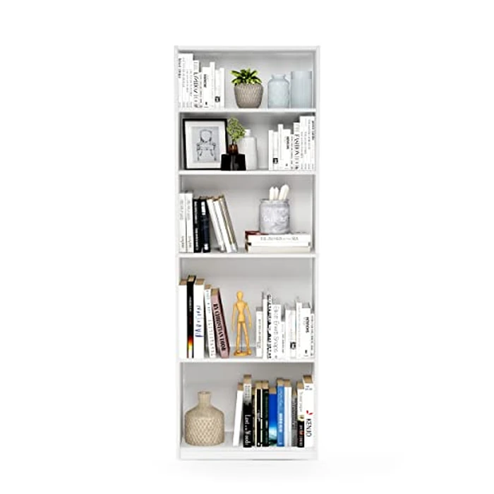 Furinno Jaya Book Shelf, 5-Tier Bookshelf, Bookcase with Adjustable Shelves, 9.5 x 24.5 x 71.2, for Living Room, Bedroom, Home Office, White by Furinno - Image 7