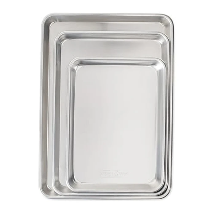 Nordic Ware Naturals 3 Piece Set - USA Made Aluminum Commercial Quality Sheet Pan for Baking or Roasting, Encapsulated Galvanized Steel Rim Prevents Warping; Half Sheet, Jelly Roll and Quarter Sheet by Nordic Ware - Used - Acceptable condition - US$26.32