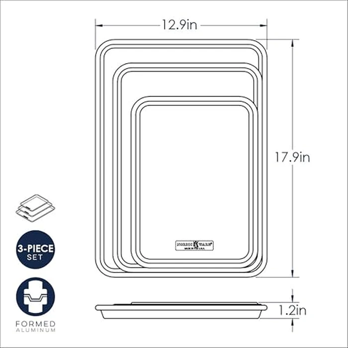 Nordic Ware Naturals 3 Piece Set - USA Made Aluminum Commercial Quality Sheet Pan for Baking or Roasting, Encapsulated Galvanized Steel Rim Prevents Warping; Half Sheet, Jelly Roll and Quarter Sheet by Nordic Ware - Image 5