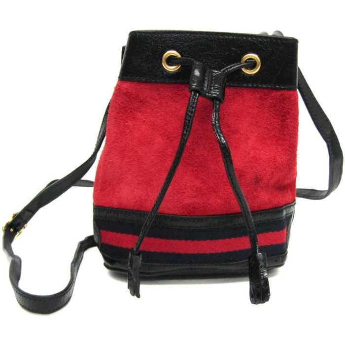 Gucci Leather Suede Shoulder Bag - Suede - Black/Navy/Red by Gucci - Image 1