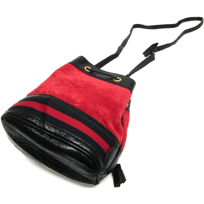Gucci Leather Suede Shoulder Bag - Suede - Black/Navy/Red by Gucci - Image 2