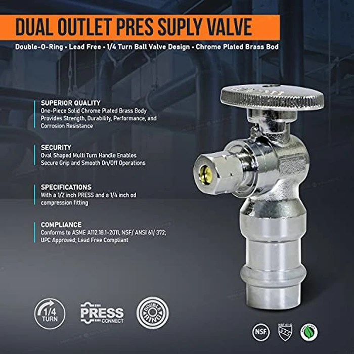 Midline Valve 92325QS-NL-Q 1/4 Turn Press Angle Stop Valve, 1/2" Press x 1/4" OD, Chrome Plated Brass by Midline Valve - Image 5
