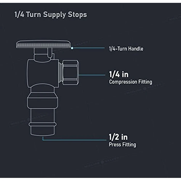 Midline Valve 92325QS-NL-Q 1/4 Turn Press Angle Stop Valve, 1/2" Press x 1/4" OD, Chrome Plated Brass by Midline Valve - Image 6