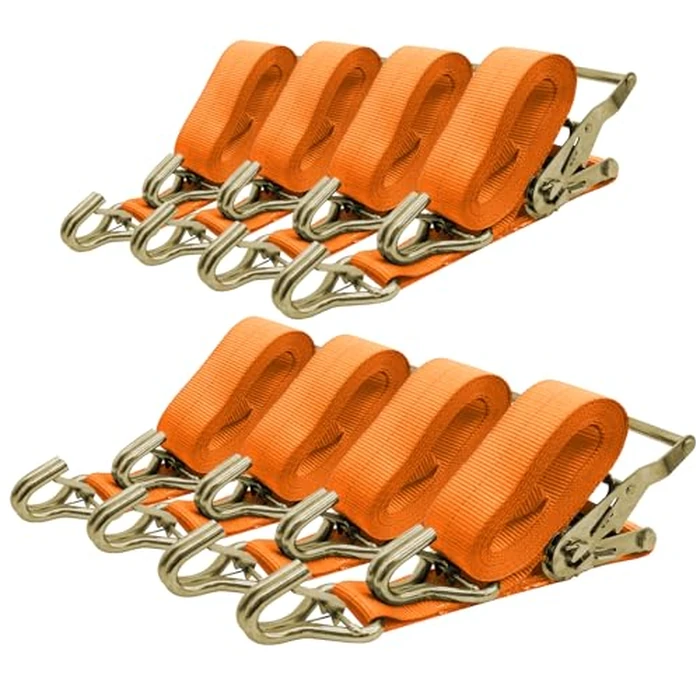 SALUINOKI 8Pack 2 inch Ratchet Straps Heavy Duty 15 ft J Hook with Anti-Loss Lock, 2 inch Tie Down Straps for Trucks, Cargo Straps Ratcheting Orange by SALUINOKI - Image 1