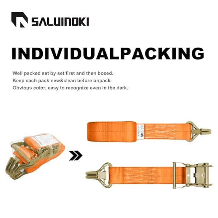 SALUINOKI 8Pack 2 inch Ratchet Straps Heavy Duty 15 ft J Hook with Anti-Loss Lock, 2 inch Tie Down Straps for Trucks, Cargo Straps Ratcheting Orange by SALUINOKI - Image 5