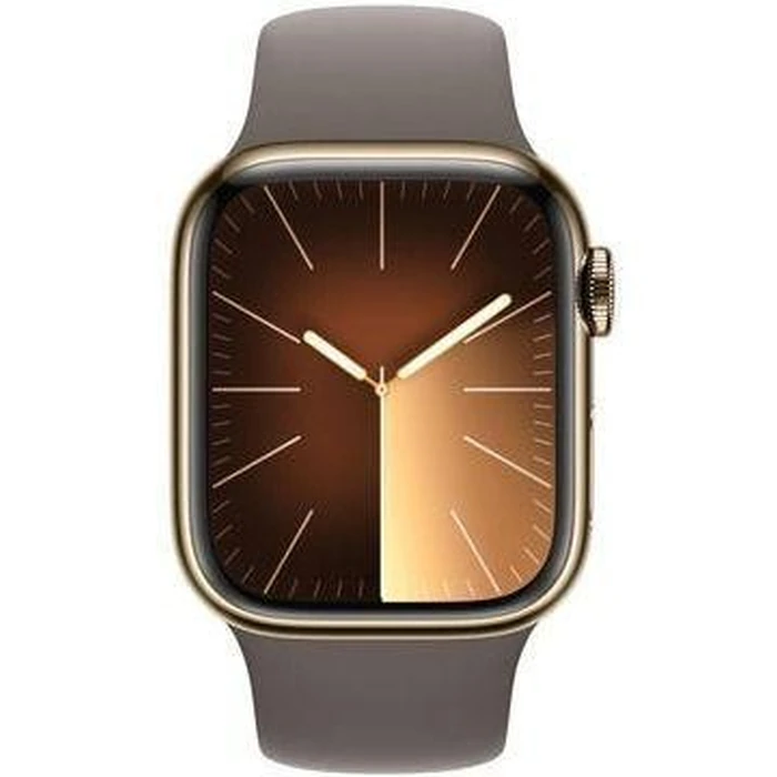 Apple Watch Series 9 (Cellular + GPS) - 64GB - 45mm - Gold Aluminum Case with Clay Rubber Sport Band - Small/Medium Size by Apple - Image 1