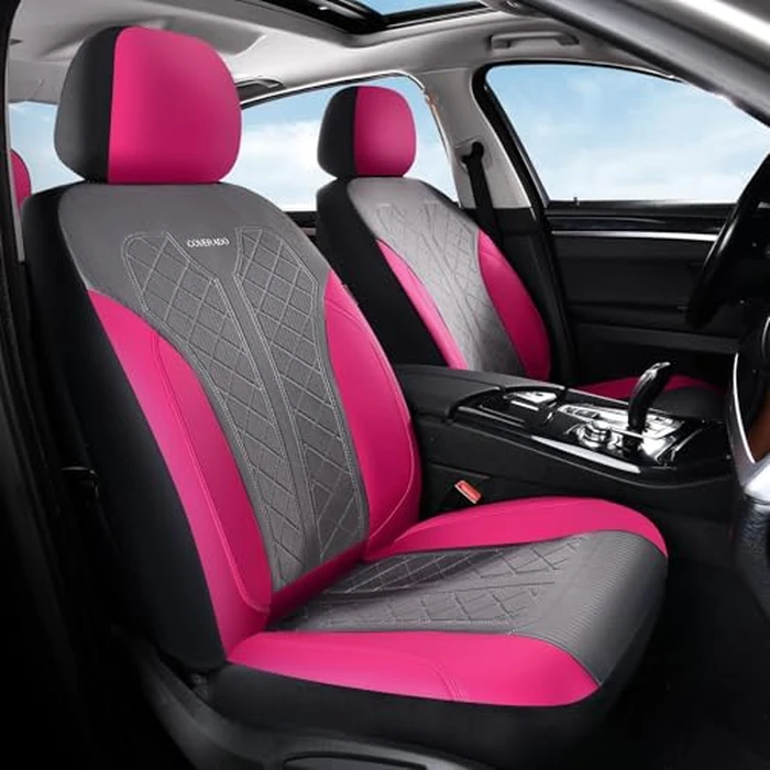 Coverado Car Seat Covers Full Set, Leather Seat Covers, Rose Automotive Protectors 5-Seat, Luxury Universal Fit Seat Covers for SUV, Truck, Sedan and Most Vehicles All-Weather by Coverado - Image 2