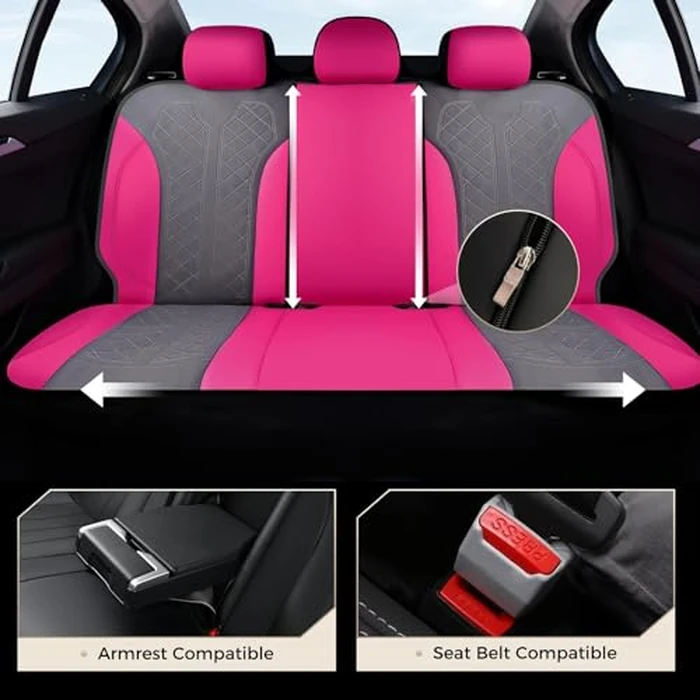 Coverado Car Seat Covers Full Set, Leather Seat Covers, Rose Automotive Protectors 5-Seat, Luxury Universal Fit Seat Covers for SUV, Truck, Sedan and Most Vehicles All-Weather by Coverado - Image 3